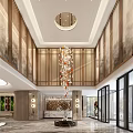 Luxury Hotel Lobby Interior With Grand Chandelier Wooden Panels Marble Walls And Double Height Ceiling Design