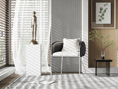 Modern Accent Chair With Black White Design Side Table Plant And Window Blinds 3d model