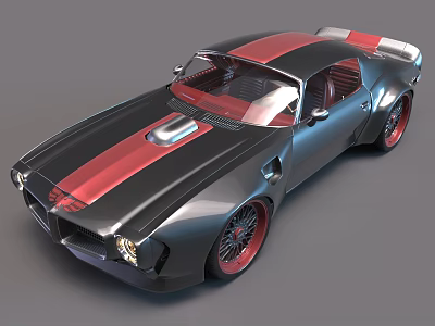Vintage Black Sports Car With Red Stripes And Red Rims Sporty Design 3d model