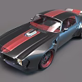 Vintage Black Sports Car With Red Stripes And Red Rims Sporty Design