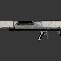 3D Rendered Modern Tubular Weapon With Gray Body Black Grip Sight And Green Indicators