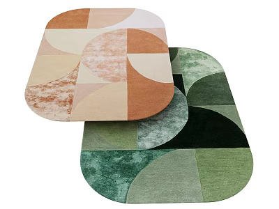 Modern Shaped Area Rug Featuring Geometric Patterns In Green Orange And Beige Hues 3d model