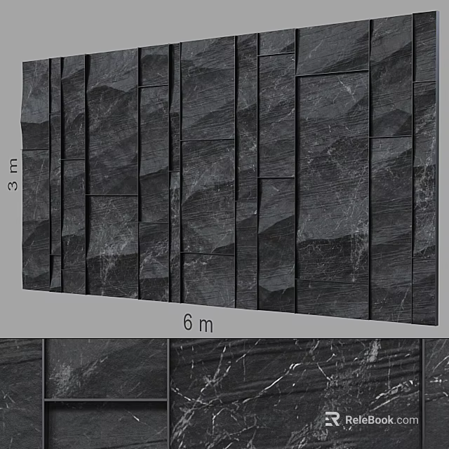 Black Slate Wall with 3m and 6m Dimensions Rustic Texture Modern Home Interior 3d model