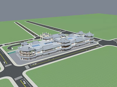 Traditional Commercial Street Featuring Chinese Style Buildings And Road Layout Design 3d model