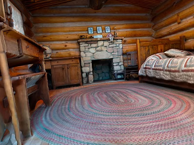 Vintage Bus Interior With Wooden Paneling Fireplace And Cozy Braided Rug 3d model