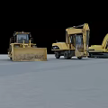 Yellow Construction Utility Vehicles Displayed on Gray Surface Including Bulldozer Loader And Excavator 3d model