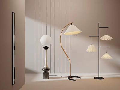 Modern Floor Lamps With Curved Stand Spherical Shade And Multi Tiered Design 3d model