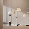 Modern Floor Lamps With Curved Stand Spherical Shade And Multi Tiered Design