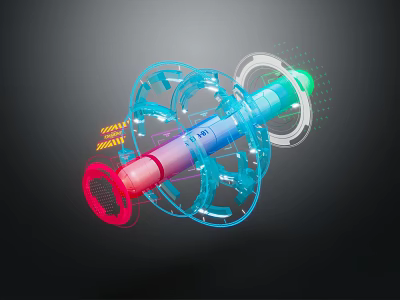 Colorful Heavy Duty Spinning Toy With Blue Rings Pink Core And Green Tip 3d model