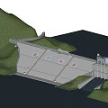 Large Reservoir Dam Structure With Water Gate And Control System 3d model