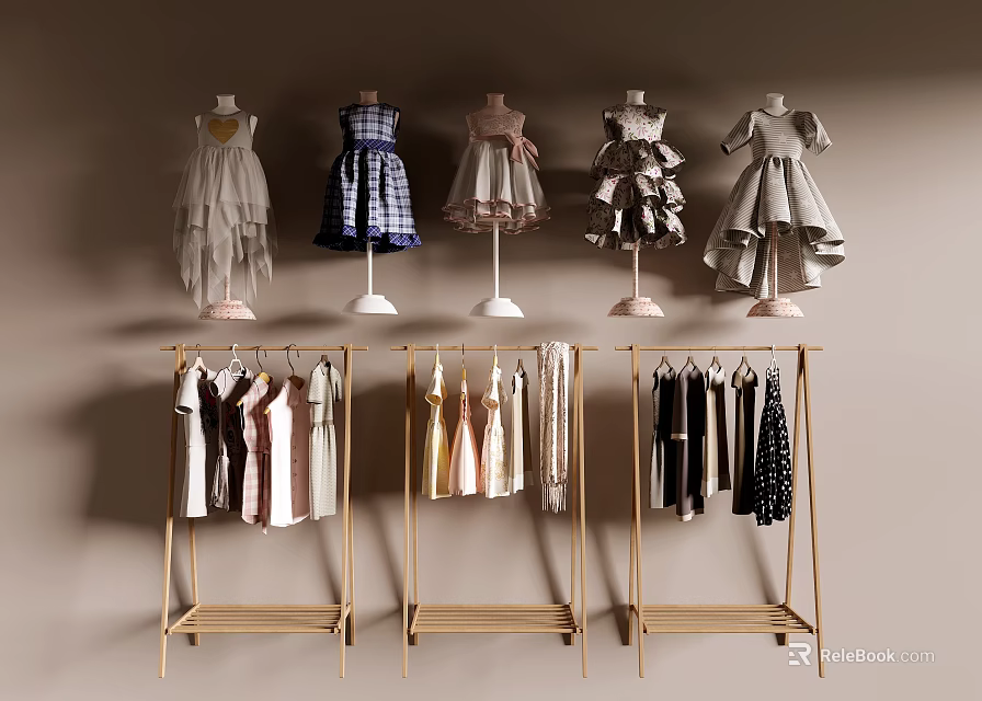 Variety Of Dresses On Hangers Showcasing Different Styles 3d model 