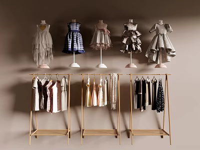 Variety Of Dresses On Hangers Showcasing Different Styles 3d model