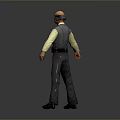 Man In Gray Jumpsuit With Yellow Long Sleeves Wearing Headphones And Black Belt