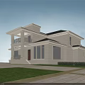 Beautiful Detached Villa Exterior With European Style Balcony Large Windows Lush Trees And Colorful Flowers