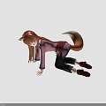 Anime Fox Girl Crawling With Pink Top Black Pants Fox Ears And Tail