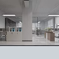 Modern Public Office Space With Desks Computers Windows Pendant Lights And Potted Plants