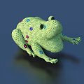 Green Knitted Frog Pillow With Colorful Flower Patterns