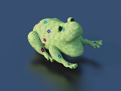 Green Knitted Frog Pillow With Colorful Flower Patterns 3d model