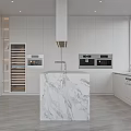 Bright Modern Kitchen With Large Windows White Cabinets And Central Island 3d model
