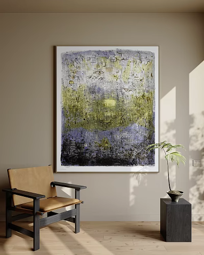 Abstract Oil Painting In Modern Interior With Chair And Plant 3d model