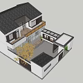 Traditional Rural Self Built House With Tile Roof White Walls Courtyard And Second Floor Balcony