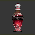 Elegant Red Crystal Perfume Bottle With Ornate Cap And Intricate Patterns