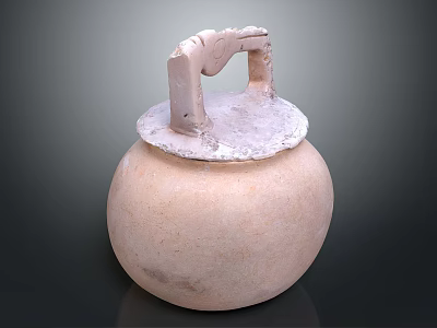 Rustic Handcrafted Clay Jar With Lid And Handle For Home Use 3d model