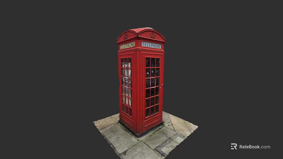 Iconic Red British Telephone Booth With Glass Windows On Urban Pavement 3d model 