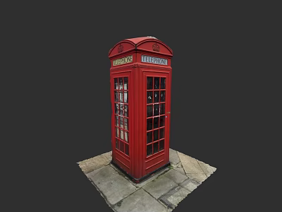Iconic Red British Telephone Booth With Glass Windows On Urban Pavement 3d model
