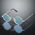 Children's Round Blue Lens Glasses With Silver Frame Black Temples And Shiny Reflection