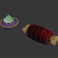 Delicious Homemade Tart With Purple Filling White Cream And Red Jelly Roll With Biscuit Sticks