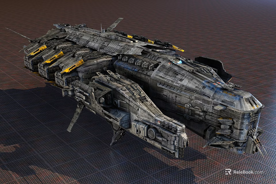 Futuristic Sci-Fi Spaceship Displaying Detailed Metallic Mechanical Structure and Design Elements 3d model 