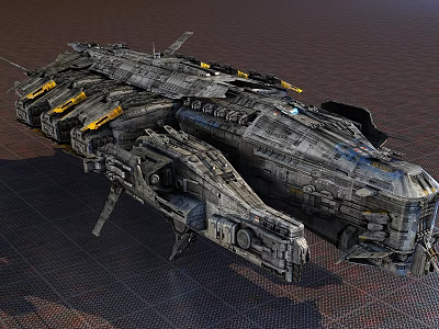 Futuristic Sci-Fi Spaceship Displaying Detailed Metallic Mechanical Structure and Design Elements 3d model