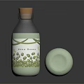 Transparent Daily Use Bottles With Green Liquid Orange Cap And Leaf Pattern Label 3d model
