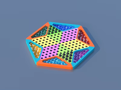 Fun Strategy Board Game Entertainment With Colorful Hexagonal Board And Black Pieces 3d model
