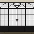 Modern Black Double Doors With Arched Top Glass Panels And Gold Handle