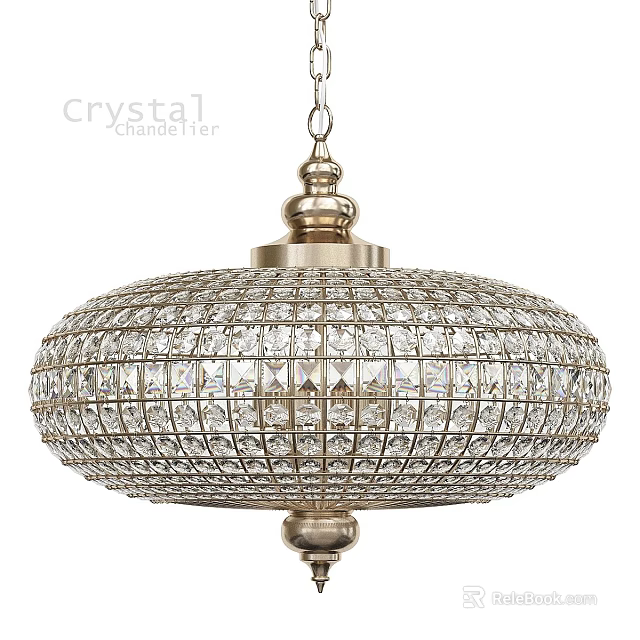 Crystal Chandelier with Round Grid Design Elegant Modern Hanging Light Fixture 3d model 