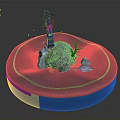 Circular Blue Base Scene With Small Island Snow Covered Trees And Green Glowing Dots