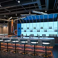 Modern Bar Interior Design With Sleek Counter High Stools LED Lighting And Wine Racks