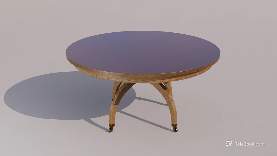 Classic Round Table Design With Dark Wooden Top And Cross Wooden Legs Structure 3d model 