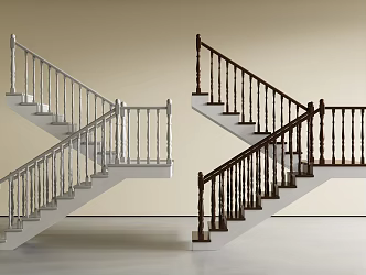 French Middle Antiquity Stair Handrail Stair Corner Stair Wooden Stair Wrought Iron Stair 3d model