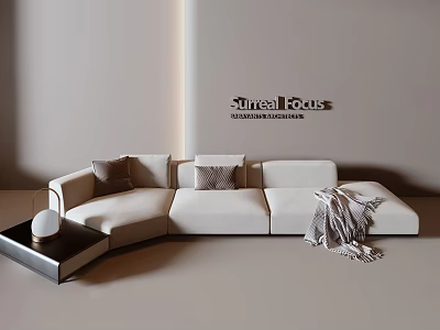 Modern Minimalist Sectional Sofa Living Room Interior With Pillows Throw Blanket And Side Table 3d model
