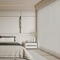 Modern Minimalist Bedroom Interior With Platform Bed Nightstand Decorative Art And Blinds