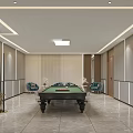 Luxurious Modern Billiard Room Interior Design With Pool Table Cue Sticks And Comfortable Chairs