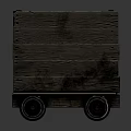 Rustic Wooden Square Cart With Four Metal Wheels And Distressed Surface Design