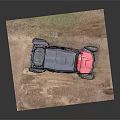 Red and Black Utility Vehicle with Black Roof and Off-Road Tires on Dirt Ground 3d model
