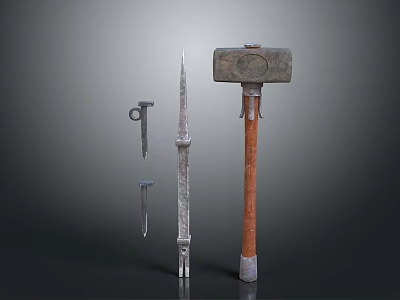 Durable Metal Hand Tools Collection Featuring Hammer Screwdriver And Chisel 3d model
