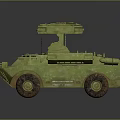 Green Rusty Wheeled Military Tank With Turret And Armor Details