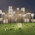 Modern Decorative Outdoor Lights With Transparent Cube Design In Grassland Setting