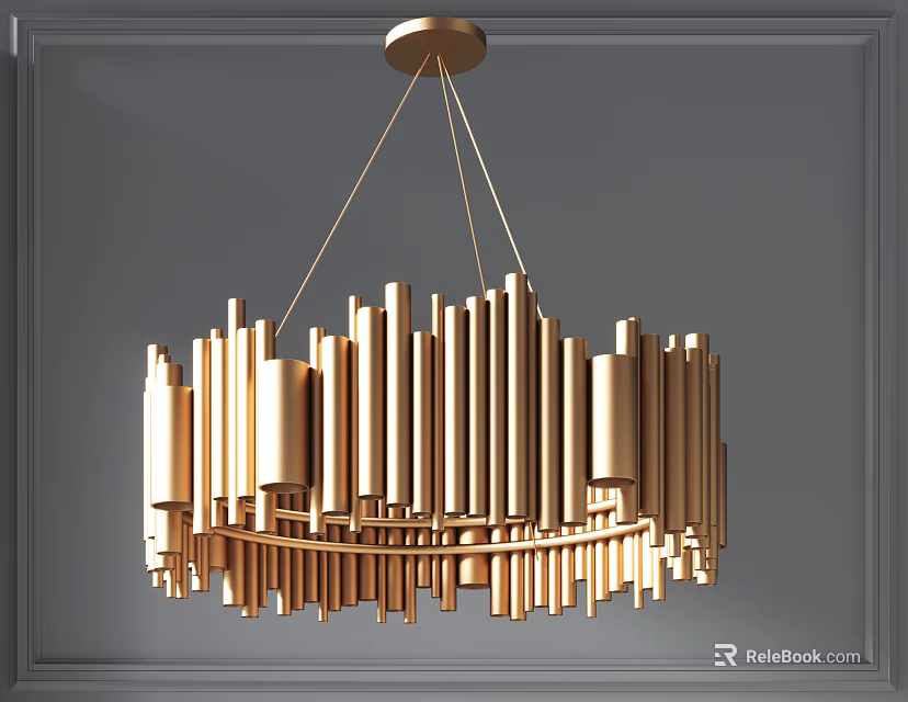 Modern Gold Metal Chandelier With Vertical Bar Design For Contemporary Interior Decor 3d model 